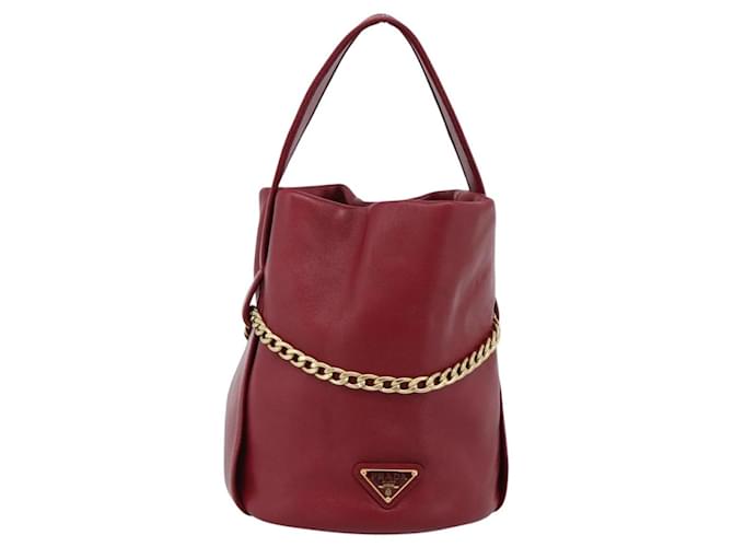 PRADA Petit Sack Hand Bag Leather Red Gold - vista 13