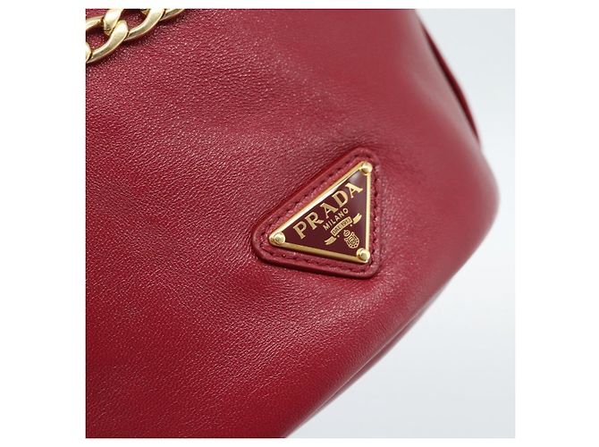 PRADA Petit Sack Hand Bag Leather Red Gold - vista 17