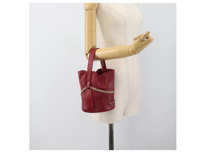 PRADA Petit Sack Hand Bag Leather Red Gold - vista 21