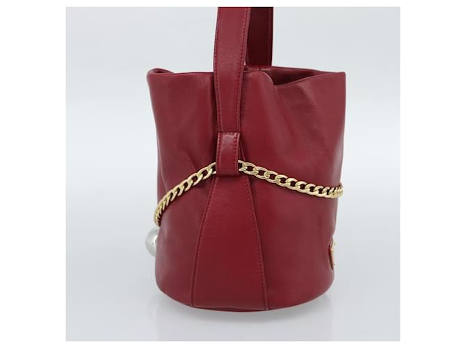 PRADA Petit Sack Hand Bag Leather Red Gold - vista 3