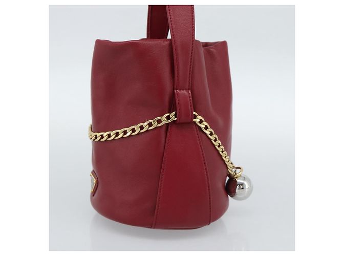 PRADA Petit Sack Hand Bag Leather Red Gold - vista 4
