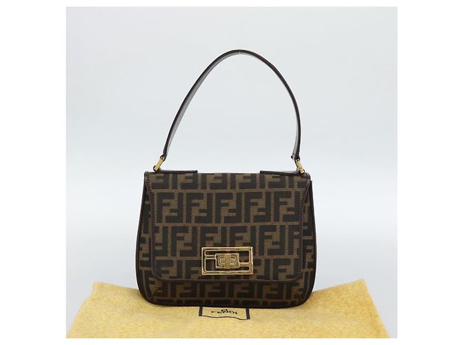 FENDI Zucca Canvas Schultertasche Schwarz Braun - Ansicht 12