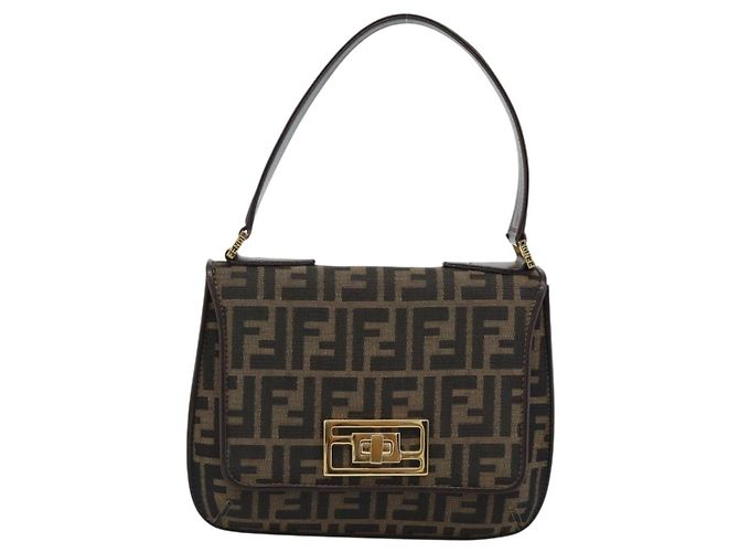 FENDI Zucca Canvas Schultertasche Schwarz Braun - Ansicht 13