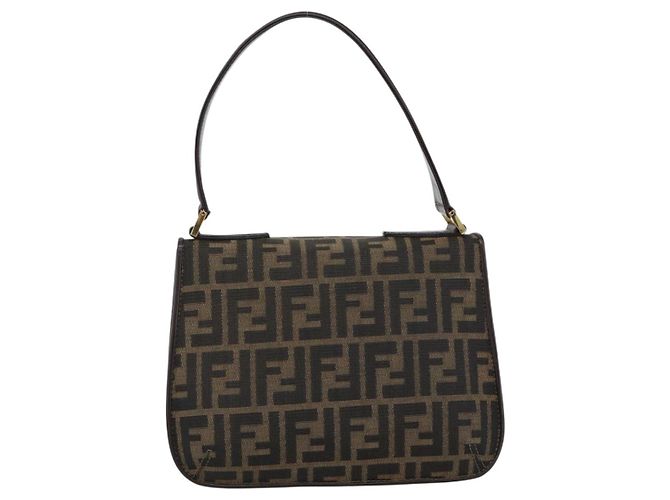 FENDI Zucca Canvas Schultertasche Schwarz Braun - Ansicht 2