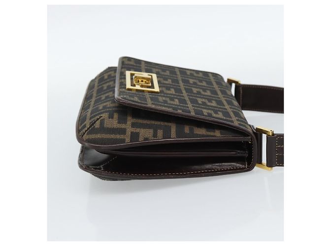 FENDI Zucca Canvas Schultertasche Schwarz Braun - Ansicht 4