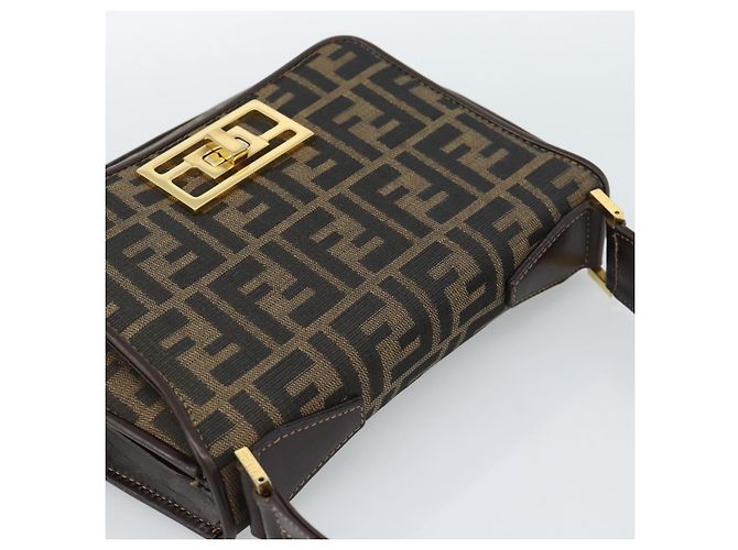 FENDI Zucca Canvas Schultertasche Schwarz Braun - Ansicht 6
