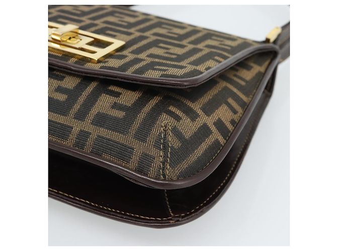 FENDI Zucca Canvas Schultertasche Schwarz Braun - Ansicht 8