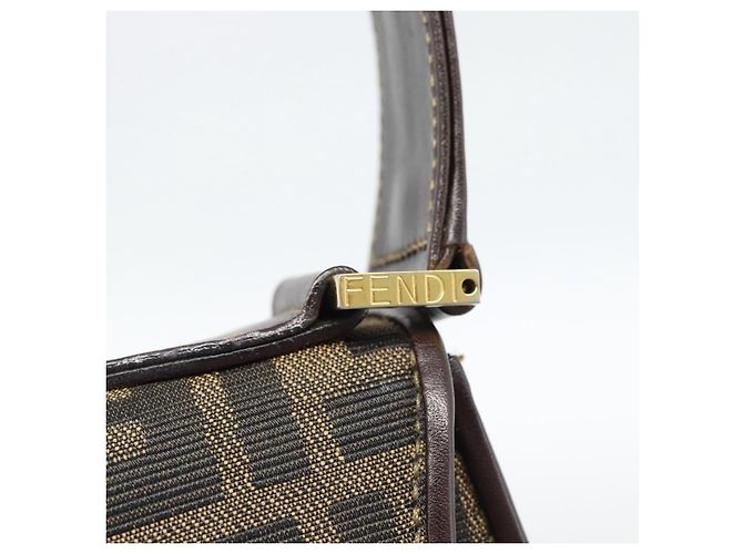 FENDI Zucca Canvas Schultertasche Schwarz Braun - Ansicht 9