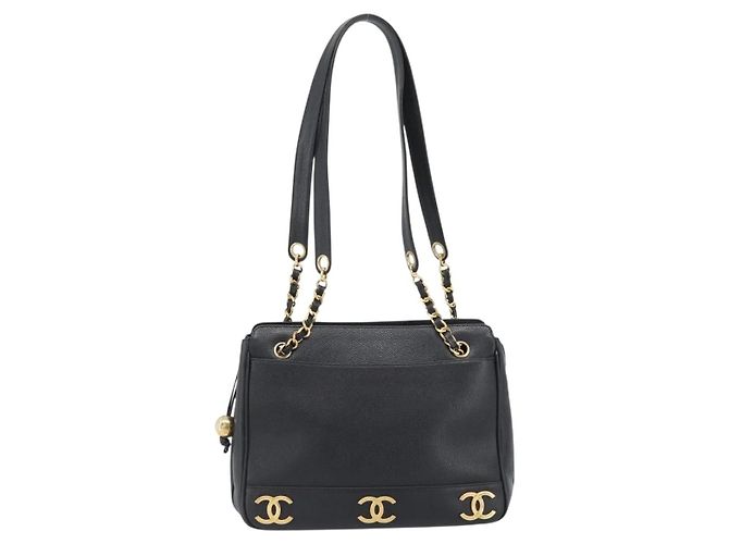 CHANEL Triple Coco Chain Shoulder Bag Caviar Skin Black Gold CC - vista 13