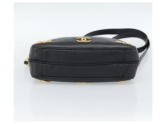 CHANEL Triple Coco Chain Shoulder Bag Caviar Skin Black Gold CC - vista 5