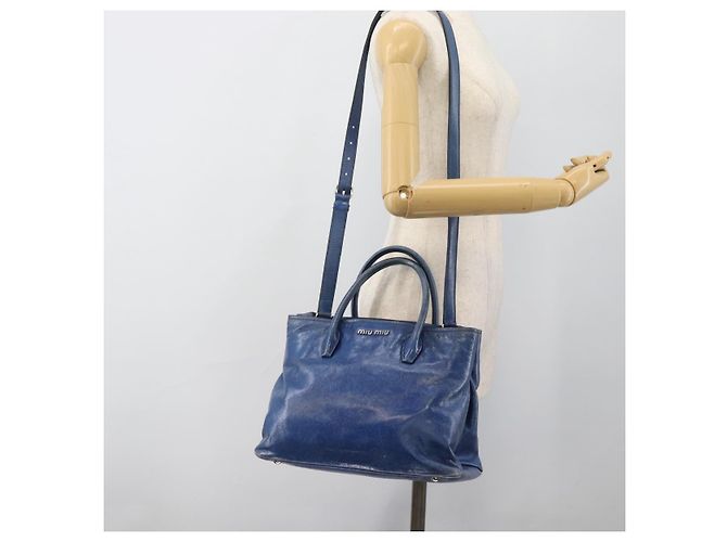 Miu Miu Hand Bag Leather 2way Blue Silver - vista 26