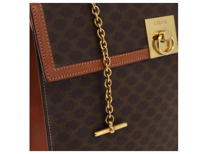 Céline CELINE Macadam Canvas Hand Bag PVC Leather Brown Gold - vista 18