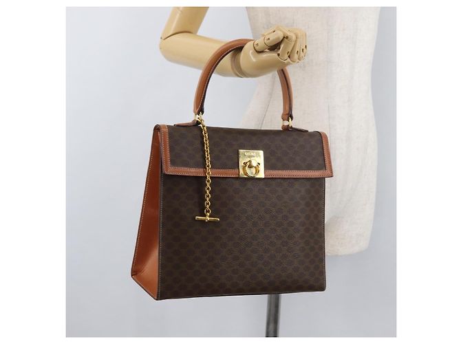 Céline CELINE Macadam Canvas Hand Bag PVC Leather Brown Gold - vista 23