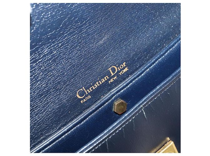 Christian Dior Shoulder Bag Leather Navy Gold - vista 17