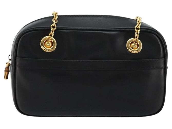 GUCCI Bamboo Chain Shoulder Bag Leather Black Gold - vista 13