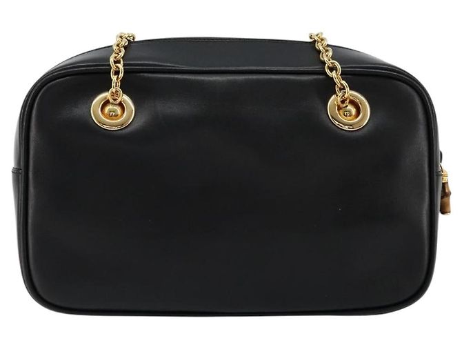 GUCCI Bamboo Chain Shoulder Bag Leather Black Gold - vista 2