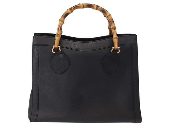 GUCCI Bamboo Hand Bag Leather Black Gold 02 1059 260 - vista 13