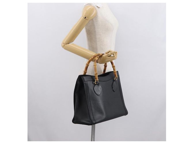 GUCCI Bamboo Hand Bag Leather Black Gold 02 1059 260 - vista 24