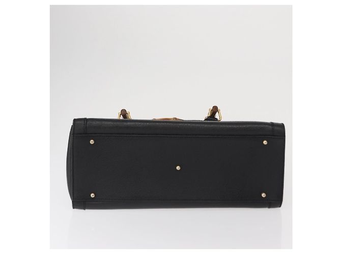 GUCCI Bamboo Hand Bag Leather Black Gold 02 1059 260 - vista 5