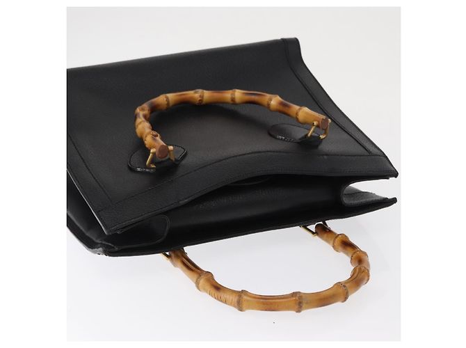 GUCCI Bamboo Hand Bag Leather Black Gold 02 1059 260 - vista 6