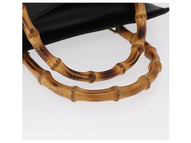 GUCCI Bamboo Hand Bag Leather Black Gold 02 1059 260 - vista 7