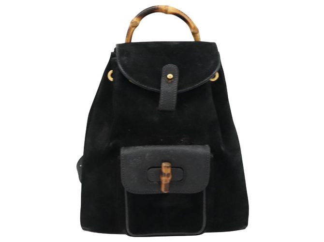 GUCCI Bamboo Backpack Suede Black Gold 003 1705 0030 - vista 13