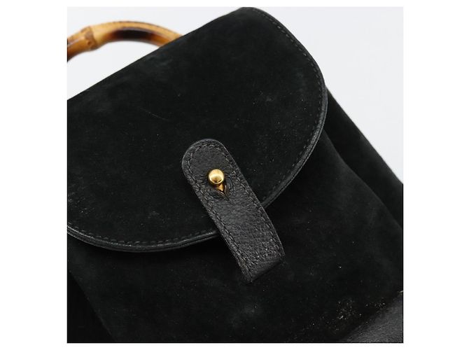 GUCCI Bamboo Backpack Suede Black Gold 003 1705 0030 - vista 19