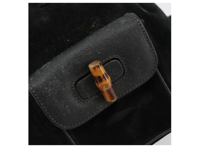 GUCCI Bamboo Backpack Suede Black Gold 003 1705 0030 - vista 20