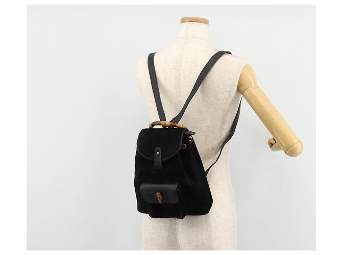 GUCCI Bamboo Backpack Suede Black Gold 003 1705 0030 - vista 28