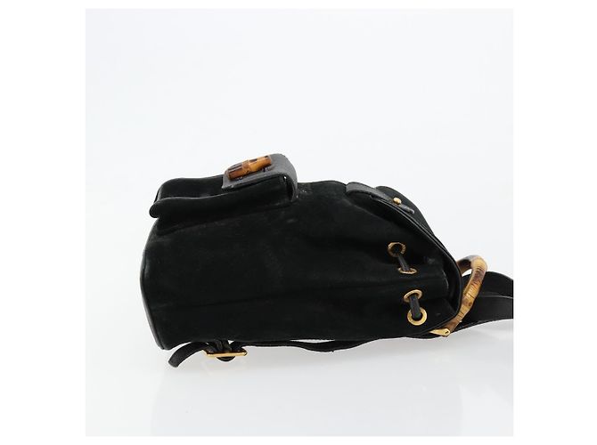 GUCCI Bamboo Backpack Suede Black Gold 003 1705 0030 - vista 3