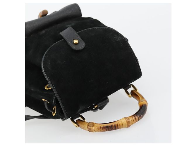 GUCCI Bamboo Backpack Suede Black Gold 003 1705 0030 - vista 6