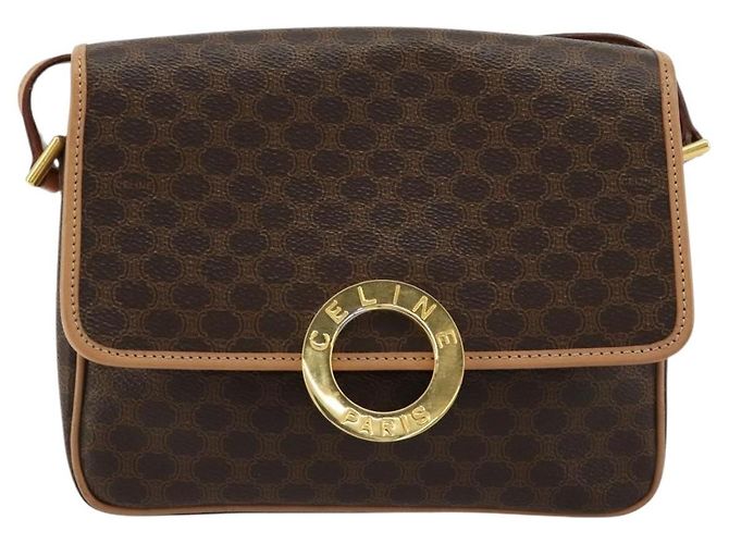 Céline CELINE Macadam Canvas Circle Shoulder Bag PVC Leather Brown Gold - vista 13