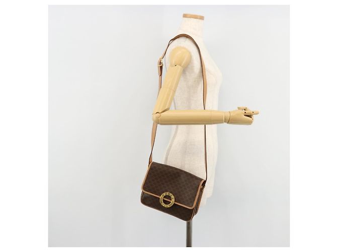 Céline CELINE Macadam Canvas Circle Shoulder Bag PVC Leather Brown Gold - vista 22
