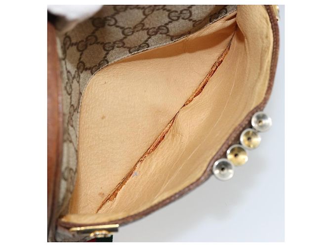 GUCCI GG Supreme Web Sherry Line Shoulder Bag PVC Beige Gold Red - vista 11