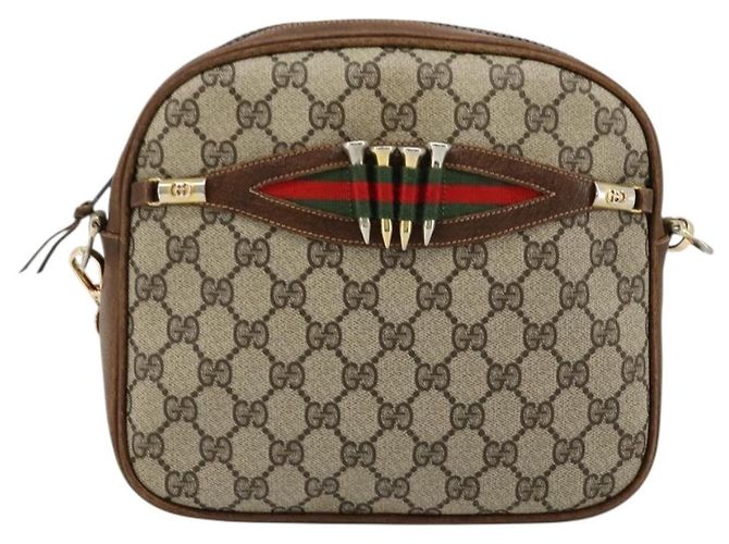 GUCCI GG Supreme Web Sherry Line Shoulder Bag PVC Beige Gold Red - vista 13