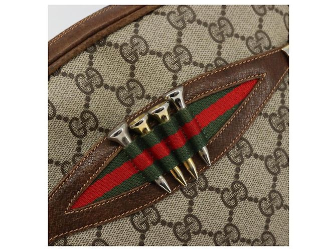 GUCCI GG Supreme Web Sherry Line Shoulder Bag PVC Beige Gold Red - vista 18