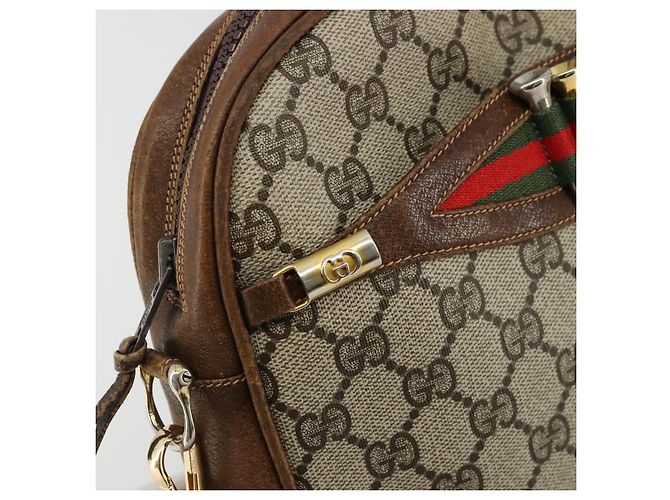 GUCCI GG Supreme Web Sherry Line Shoulder Bag PVC Beige Gold Red - vista 19