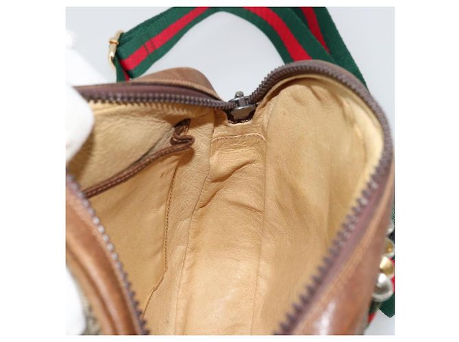 GUCCI GG Supreme Web Sherry Line Shoulder Bag PVC Beige Gold Red - vista 21