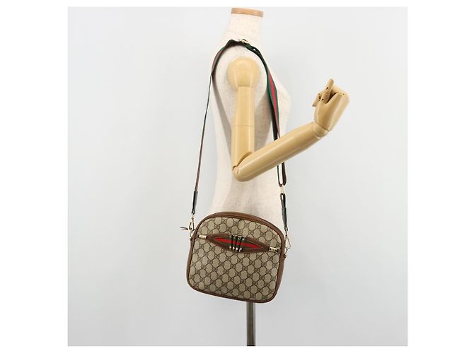 GUCCI GG Supreme Web Sherry Line Shoulder Bag PVC Beige Gold Red - vista 24