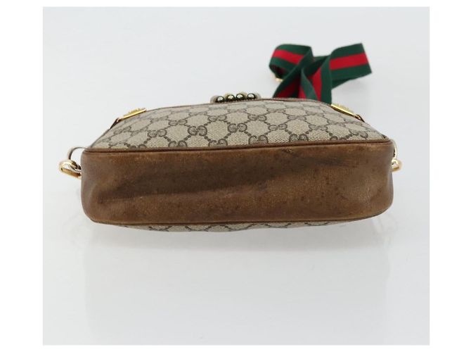 GUCCI GG Supreme Web Sherry Line Shoulder Bag PVC Beige Gold Red - vista 5