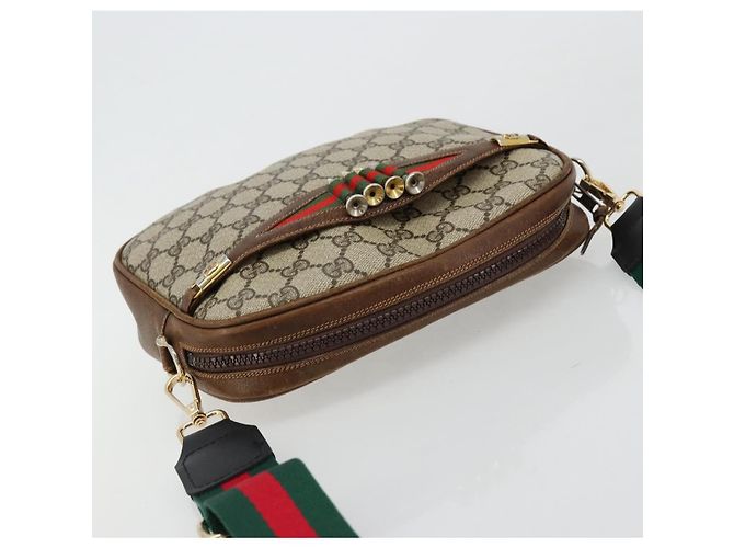 GUCCI GG Supreme Web Sherry Line Shoulder Bag PVC Beige Gold Red - vista 6