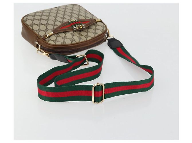 GUCCI GG Supreme Web Sherry Line Shoulder Bag PVC Beige Gold Red - vista 7
