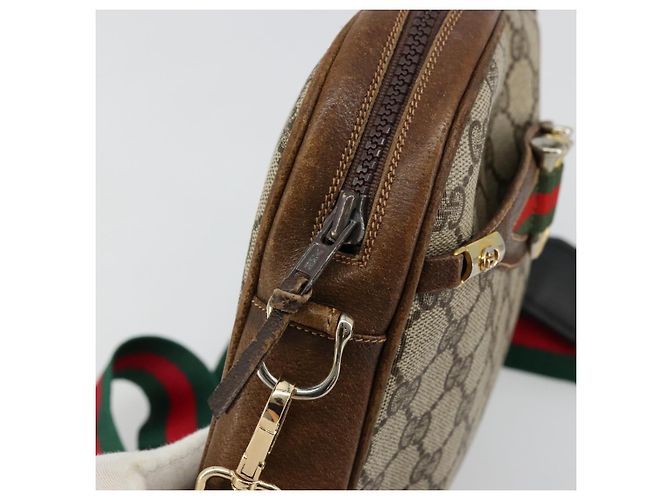GUCCI GG Supreme Web Sherry Line Shoulder Bag PVC Beige Gold Red - vista 9