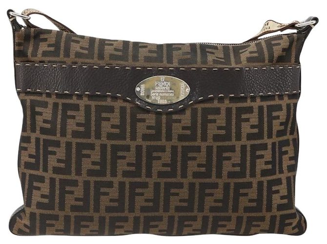 FENDI Zucca Canvas Shoulder Bag Black Brown - vista 13