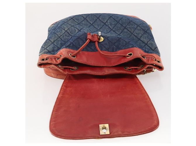 CHANEL Matelasse Chain Backpack Denim Blue Gold CC - vista 11