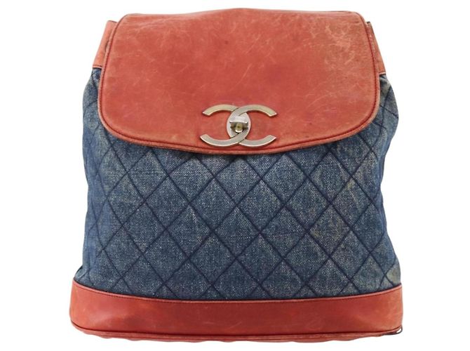 CHANEL Matelasse Chain Backpack Denim Blue Gold CC - vista 13