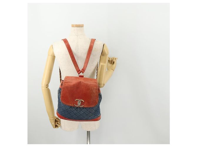 CHANEL Matelasse Chain Backpack Denim Blue Gold CC - vista 22