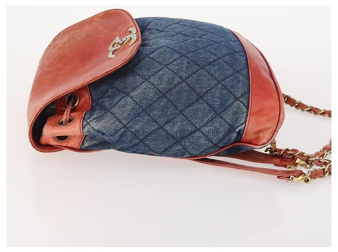 CHANEL Matelasse Chain Backpack Denim Blue Gold CC - vista 4