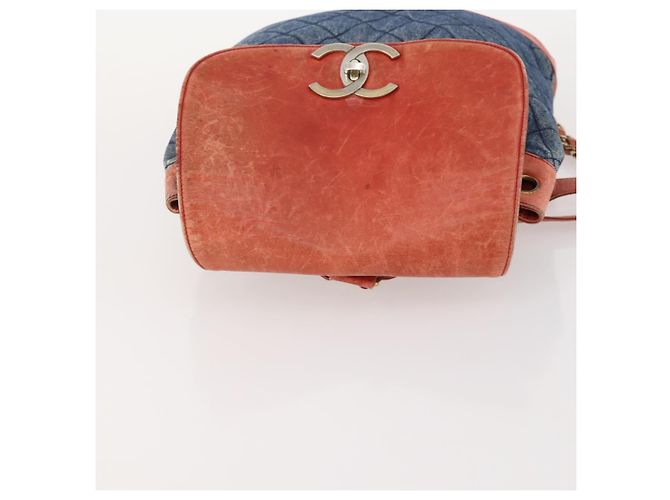 CHANEL Matelasse Chain Backpack Denim Blue Gold CC - vista 6