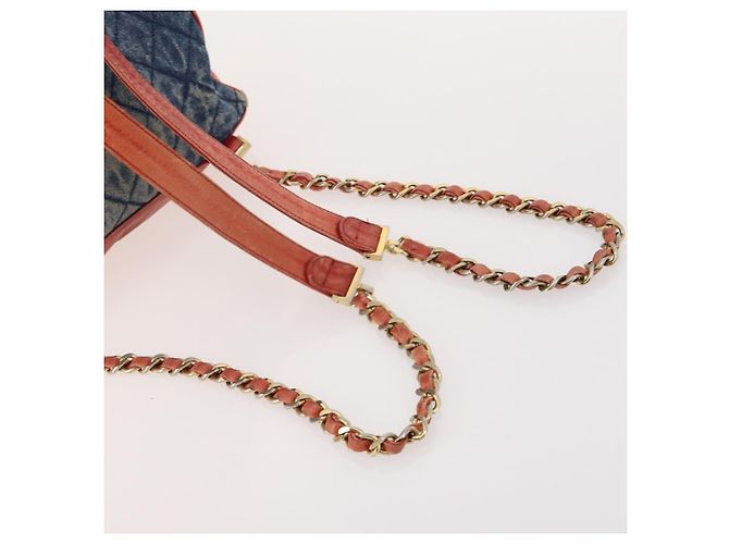 CHANEL Matelasse Chain Backpack Denim Blue Gold CC - vista 7